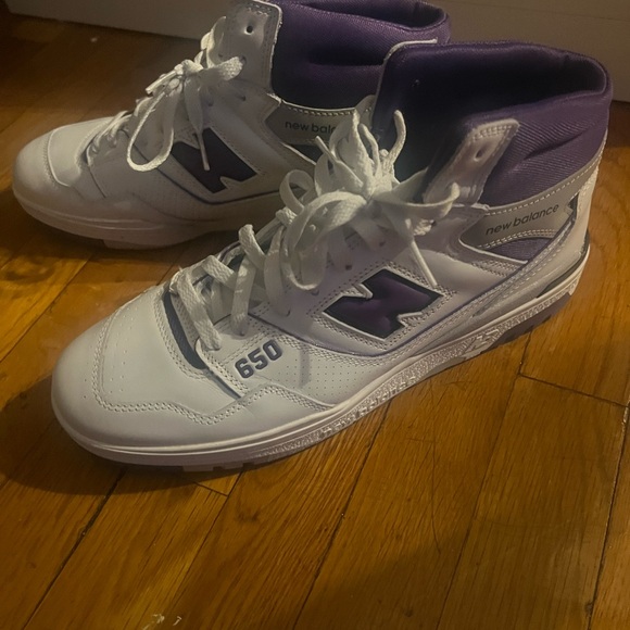 Purple and white high top sneakers. - Picture 8 of 9
